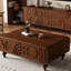 Meuble télé en bois massif sculpté de style médiéval-106778082-106778083