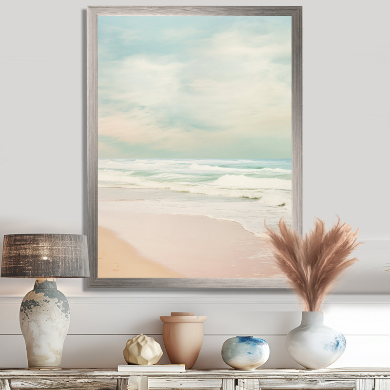 Minimalisme, plage, paysage, impression sur toile, 32" H x 24" W, Natural Floater Framed