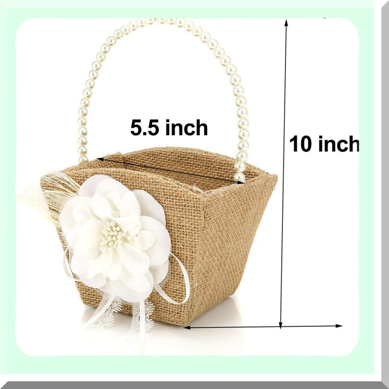 Rustic Wedding Flower Girl Basket with Pearl Handle