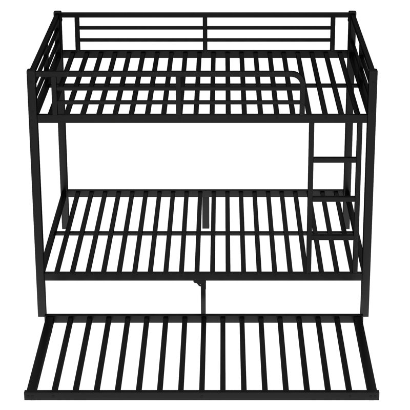 Metal Bunk Bed with Trundle, Black, Full Over Full