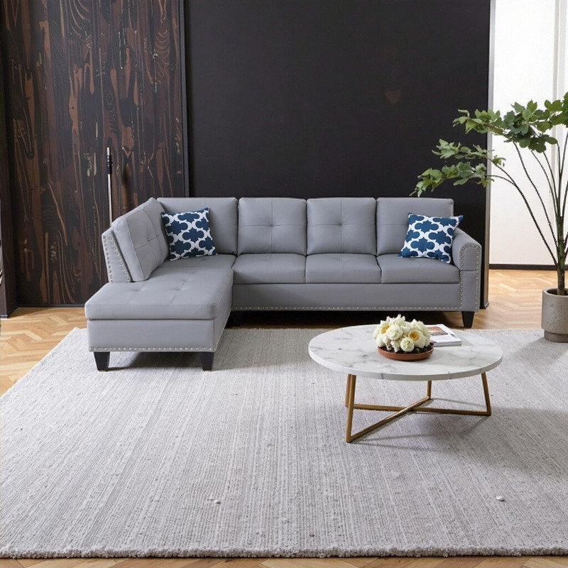 Canapé modulaire en L à 4 places avec rangement pour repose-pieds et porte-gobelets en L, Gris