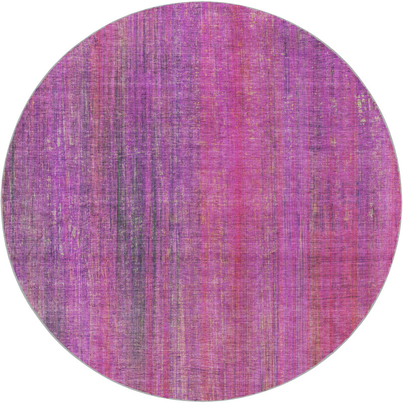 Premium Machine Washable Dream Shag ADS552 Striped Rug, 8' Round, Lilac