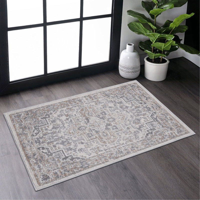 Collection Ivory Oriental Non-Shedding Living Room Bedroom Dining Home Office Stylish And Stain Resistant Area Rug