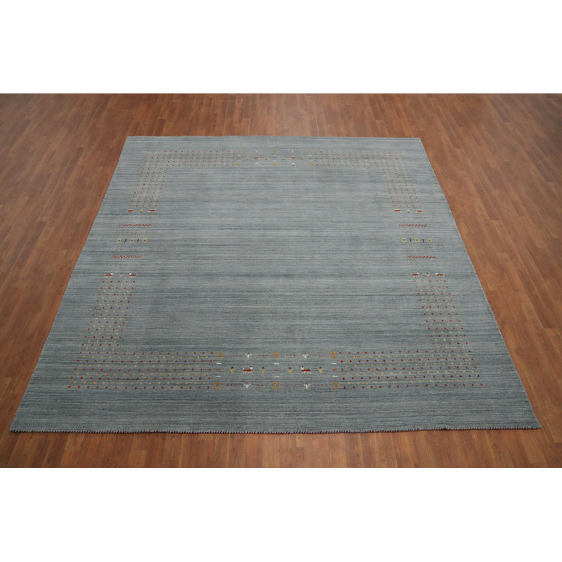 Elegant Gray Gabbeh Style Area Rug 9x9 Featuring Minimalist Design Elements