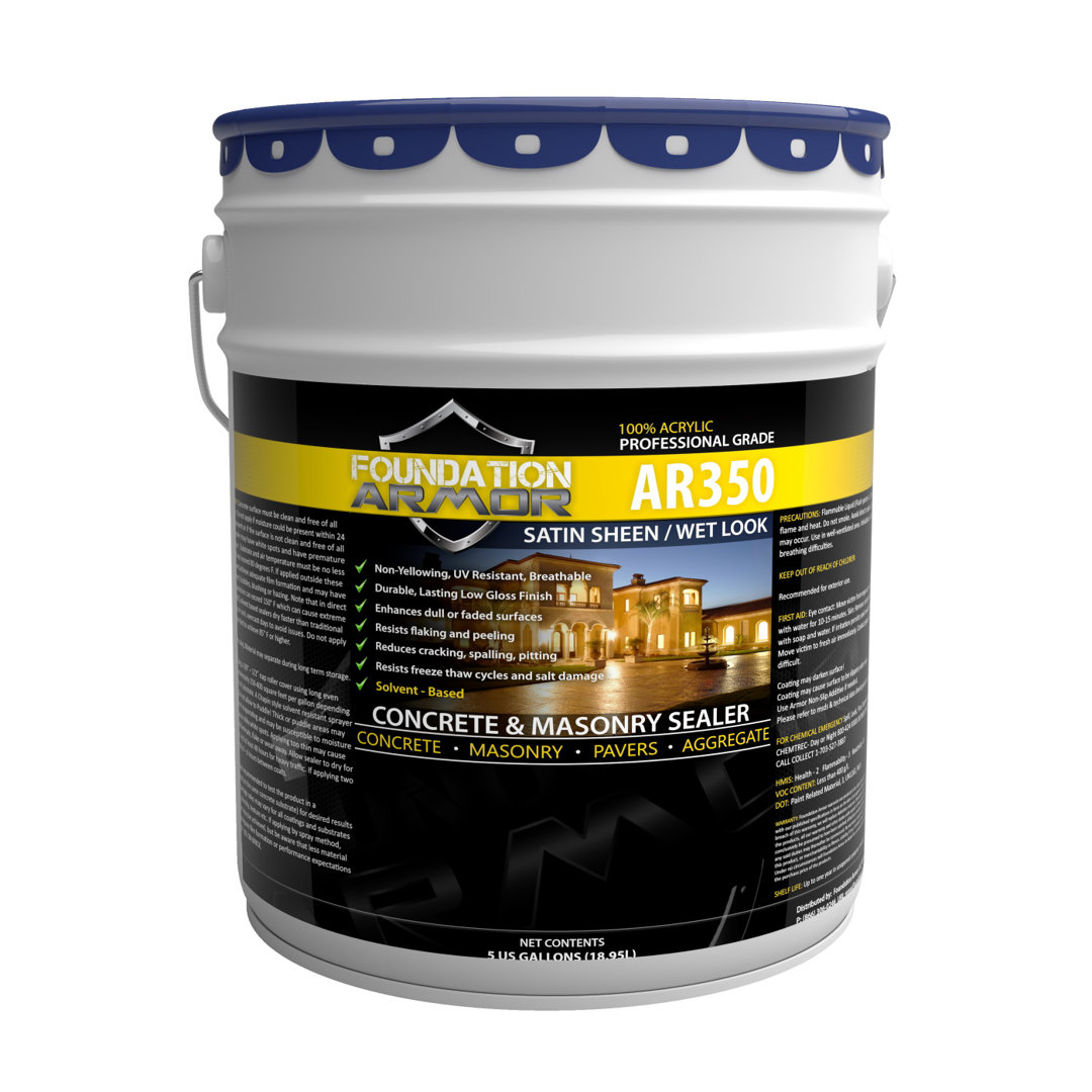5 GAL Armor AR350 Pro-Grade Solvent Based Acrylic Wet Look Low Gloss Concrete And Paver Sealer Foundation Armor