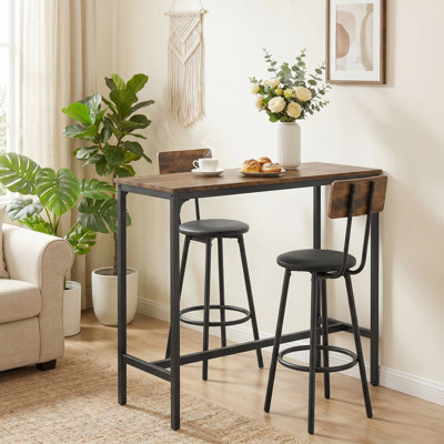 Ensemble de table de bar avec 2 tabourets rembourrés, brun rustique