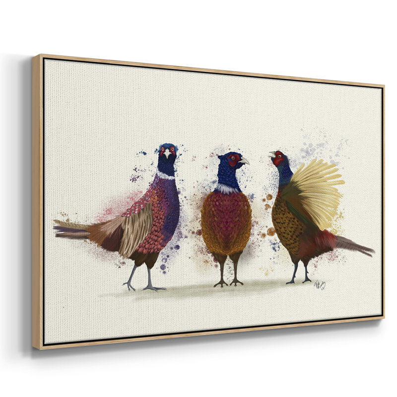 Pheasant Trio, reproduction d'art sur toile, H 17 po x l 25 po x P 2 po, Naturel