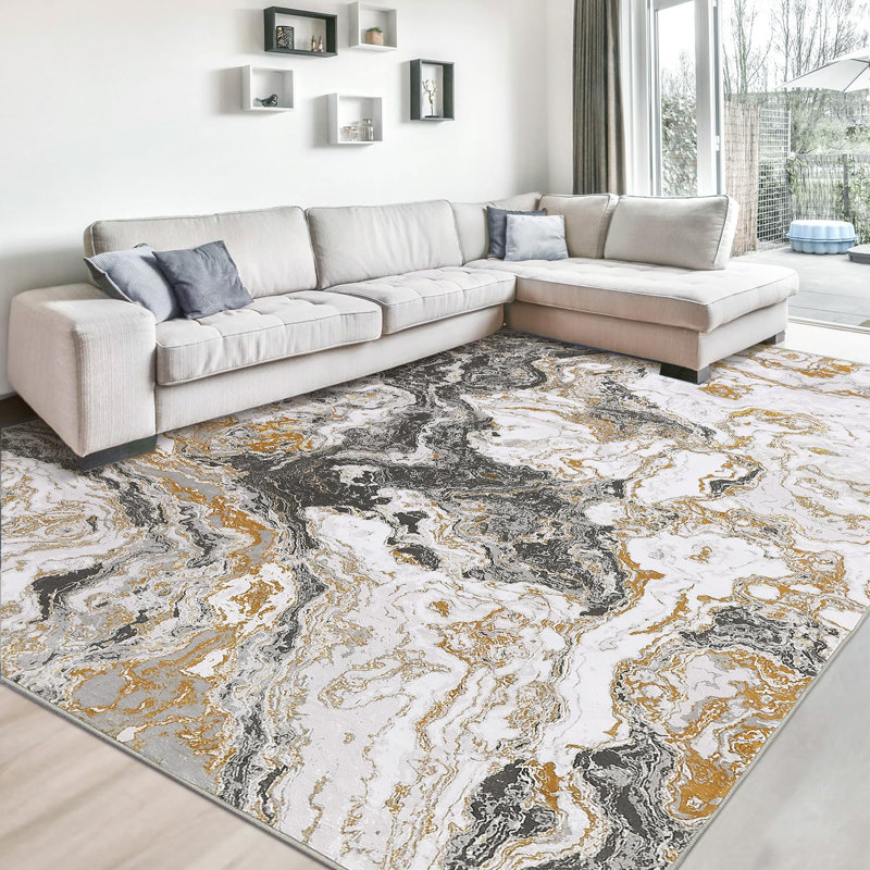 Rectangle Abstract Washable Area Rug, Grey, Rectangle 240 x 340 cm