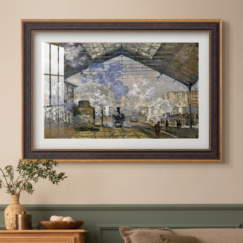 La Gare Saint-Lazare, 1877 - Claude Monet - Reproduction encadrée sur mesure, 16 po x 22 po, Or vénitien