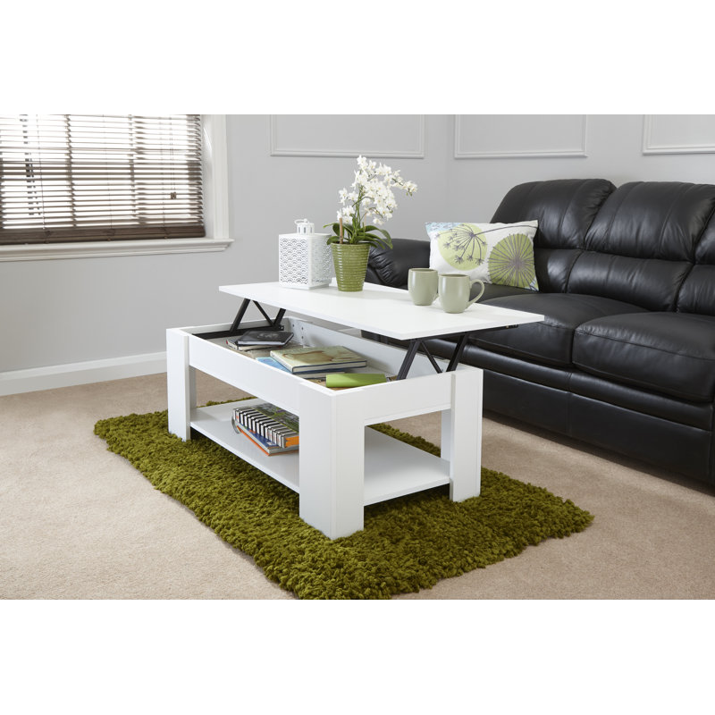 Adrianne Lift Top Four Leg Coffee Table with Storage, White