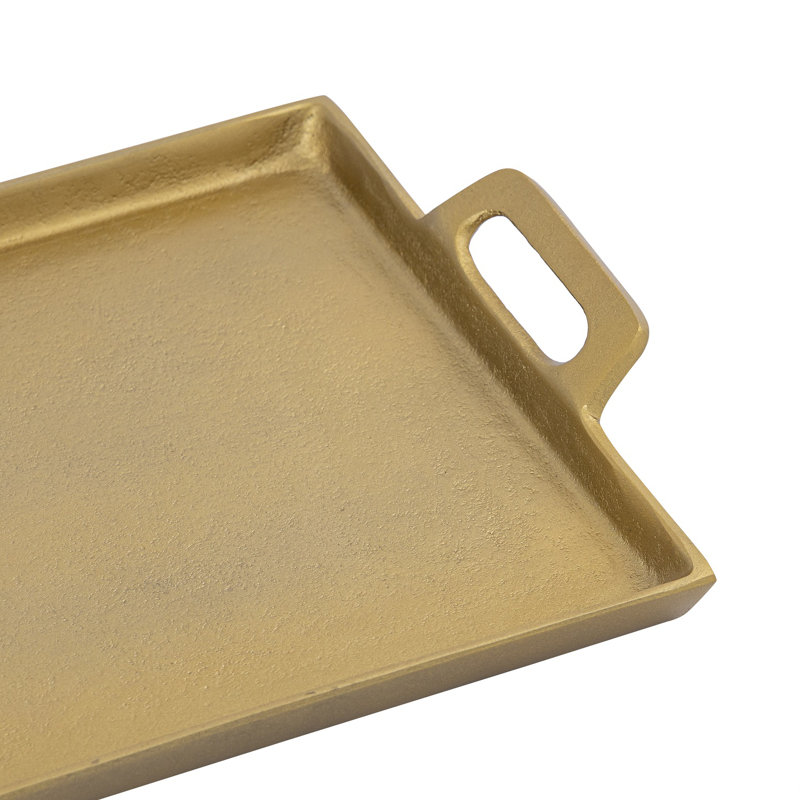Brass Rectangular Aluminum Serving Tray with Cutout Handles