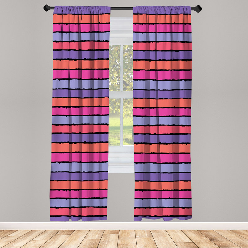 Rideaux abstraits, rayures brossées aux tons pastel, paire de 28 po, saumon rose et violet, L 28 po x L 63 po