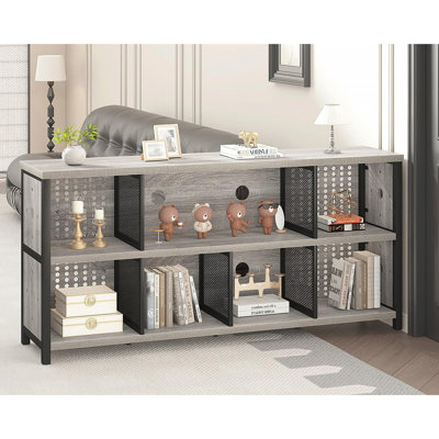 Bibliothèque moderne industrielle 4-8 cubes, grande tablette horizontale en bois rustique et en métal, organisateur de rangement autoportant pour bureau, chambre à coucher, salon, gris clair