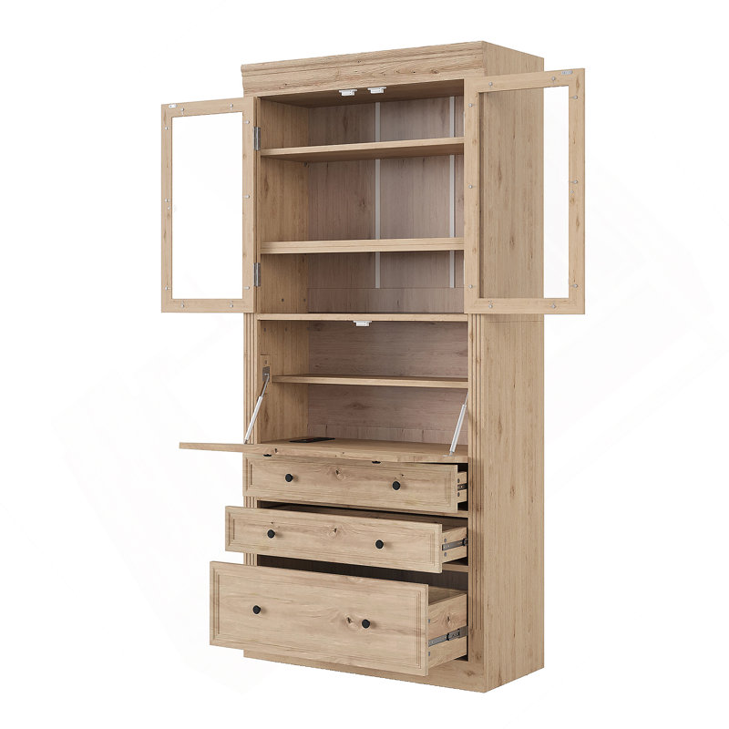 Armoire de rangement pour garde-manger autoportante avec tiroirs, tablettes réglables et prise de courant pour la salle à manger et le salon