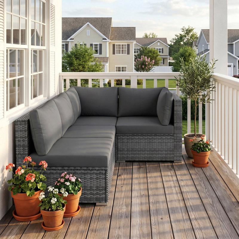 4-person Patio Conversation Sofa Set With 4" Cushions, 27.5" Modular Outdoor Sectional, Dark Gray Cushion/Gray Frame