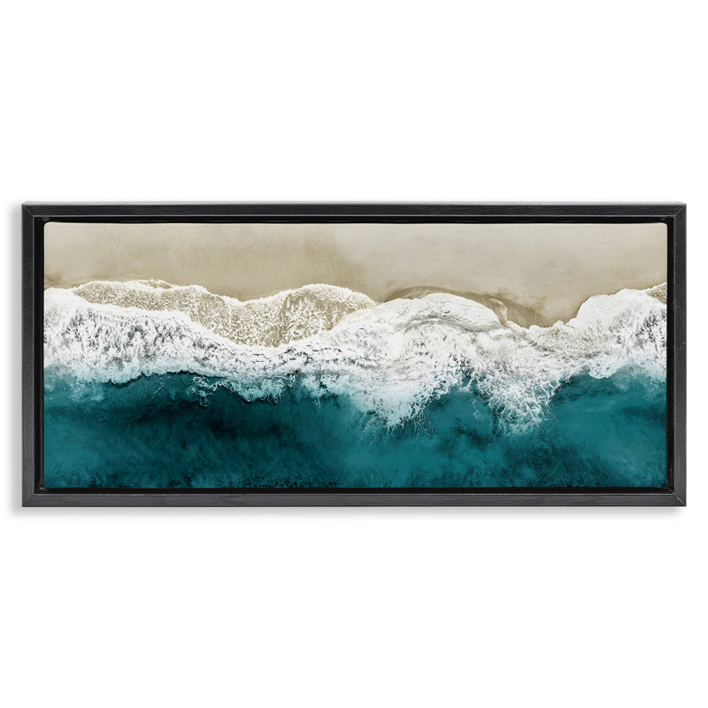 Foamy Beach Coast, océan profond, H 11 po x l 25 po, Cadre flottant noir de jais