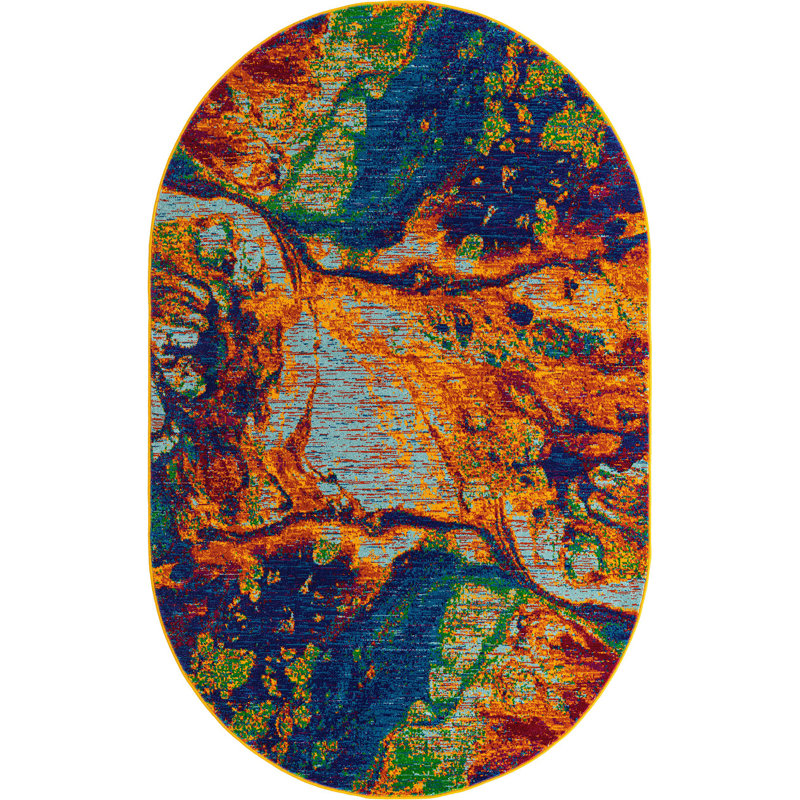 Malaija Abstract Indoor Rug, Oval 5'3" x 8'