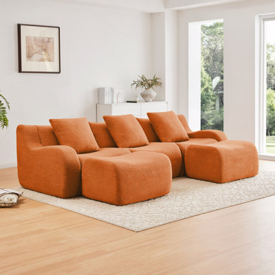 Canapé sans ossature en tissu doux effet peluche, méridienne à monter soi-même, accoudoirs incurvés, design antidérapant, mousse haute densité 32D, design épuré, idéal pour le salon ou un coin lecture.