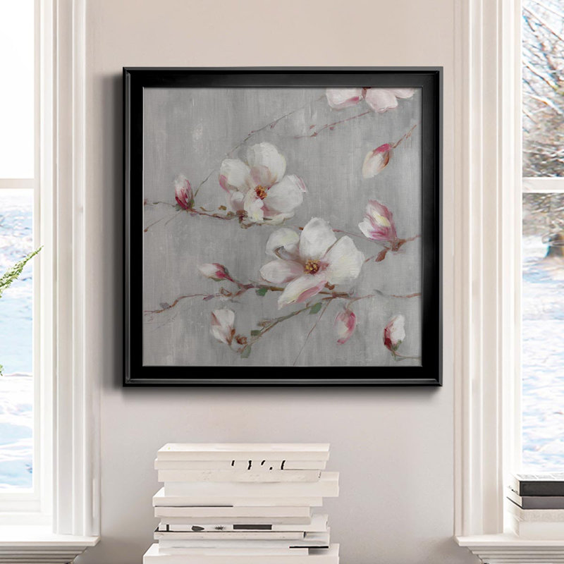 Magnolia Spring II - peinture sur toile encadrée, H 26,5 po x l 26,5 po x P 1,5 po, Noir