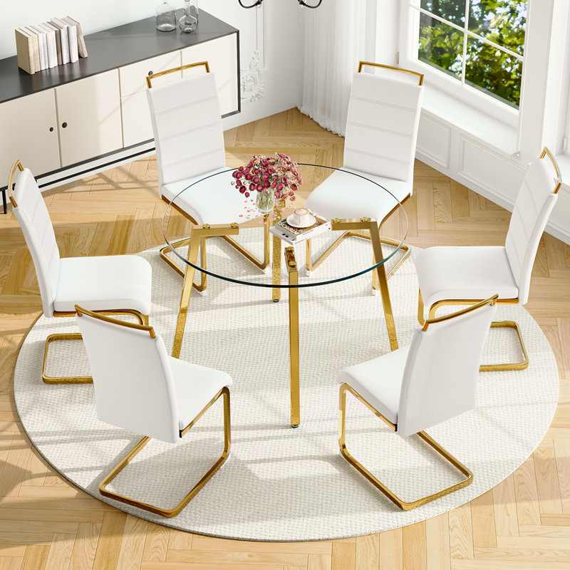 Ensemble de table de salle à manger 7 pièces 7 pièces, H 29,5 po x L 42 po x l 42 po, Blanc