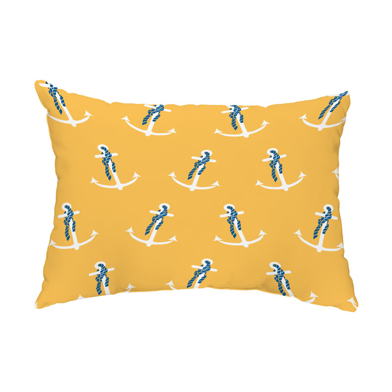 Anchor Whimsy Outdoor Reversible Throw Pillow, Yellow