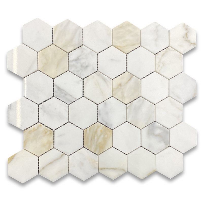 Calacatta 12" x 10" Marble Mosaic Tile, White/Gray