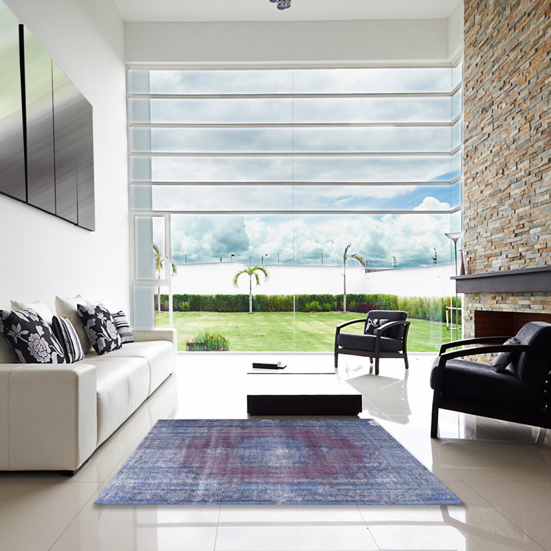 Tapis traditionnel bleu / rouge Amoll, Carré 4 pi