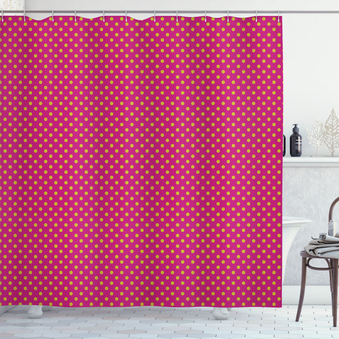 Polka Dots Shower Curtain with Hooks Included Ambesonne