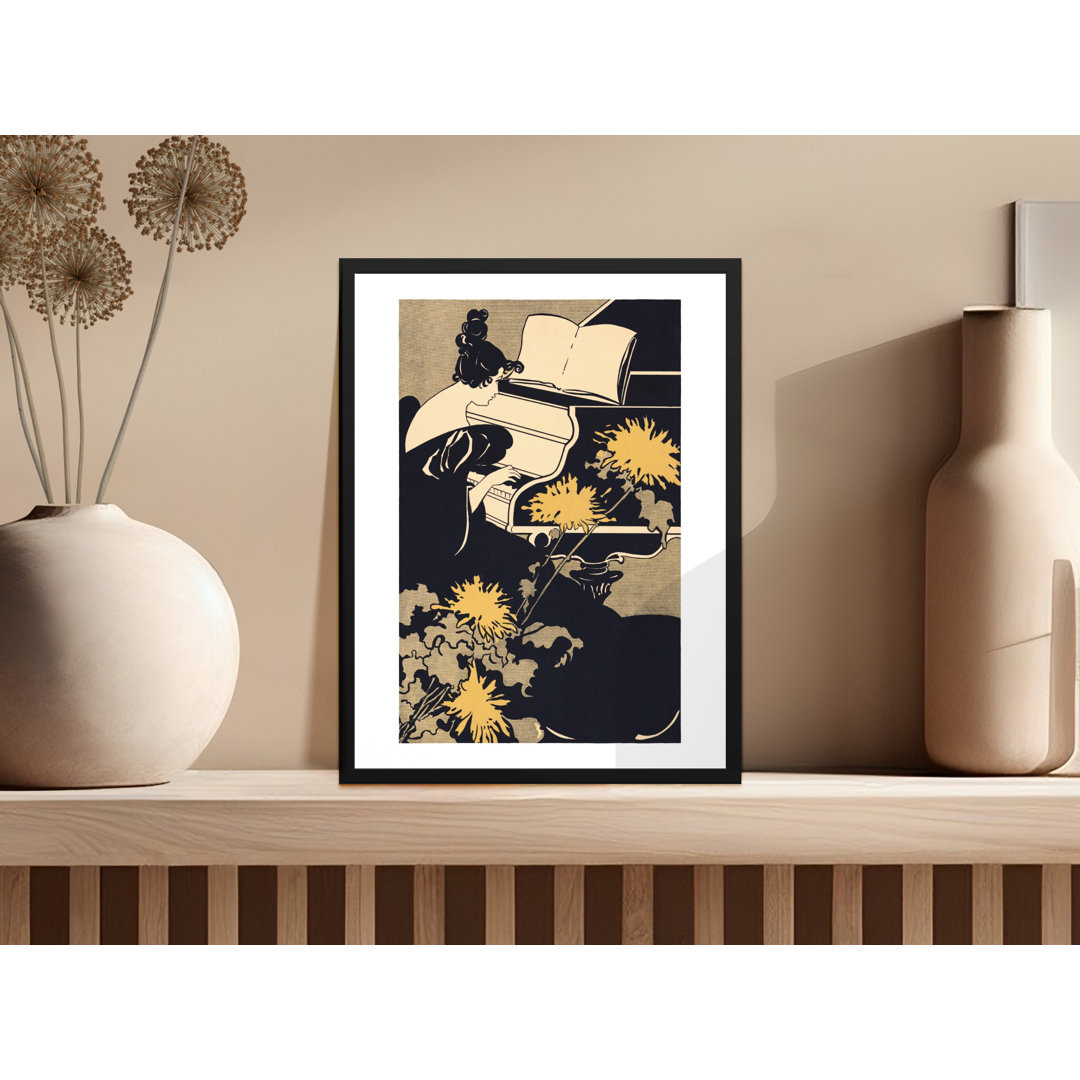 Woman Plays Piano Vintage Art Nouveau Style Framed Poster