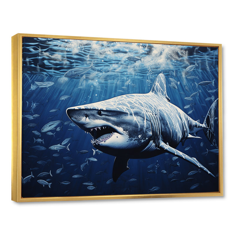 " Bull Shark Depths Photography ", 34" H x 44" W x 1.5" D, Gold Floater Framed