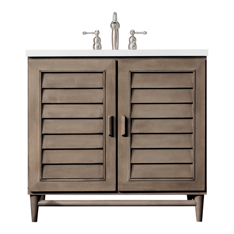 Portland 36'' W Single Vanity, Whitewashed Walnut, White Zeus, 8" Widespread