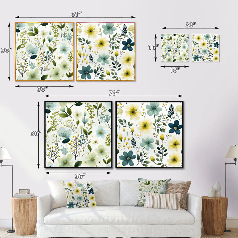Clarkston - Ensemble de 2 collages carrés floral et botanique, Cadre flottant noir, H 16 po x l 33 po