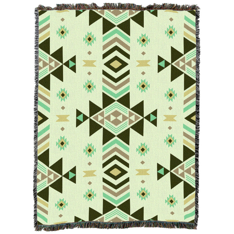 Jeté en coton Pure Country Weavers, Vert / brun / ikat noir