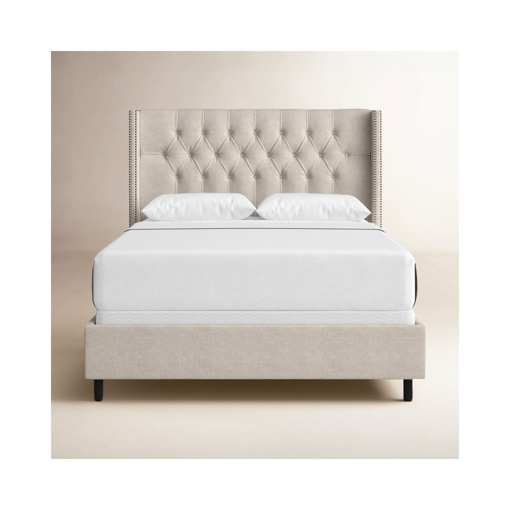 Breckin Upholstered Wingback Bed, Classic Talc Linen, King