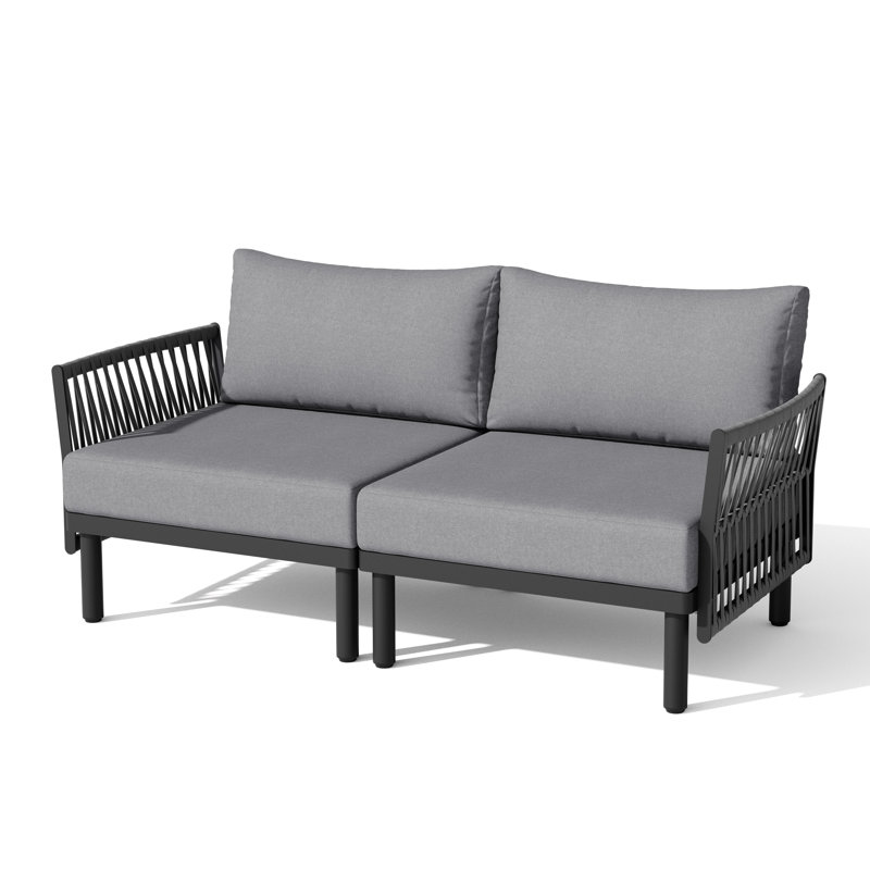 2 Person Outdoor Patio Sectional Sofa Set, Gray Cushion/Black Frame 