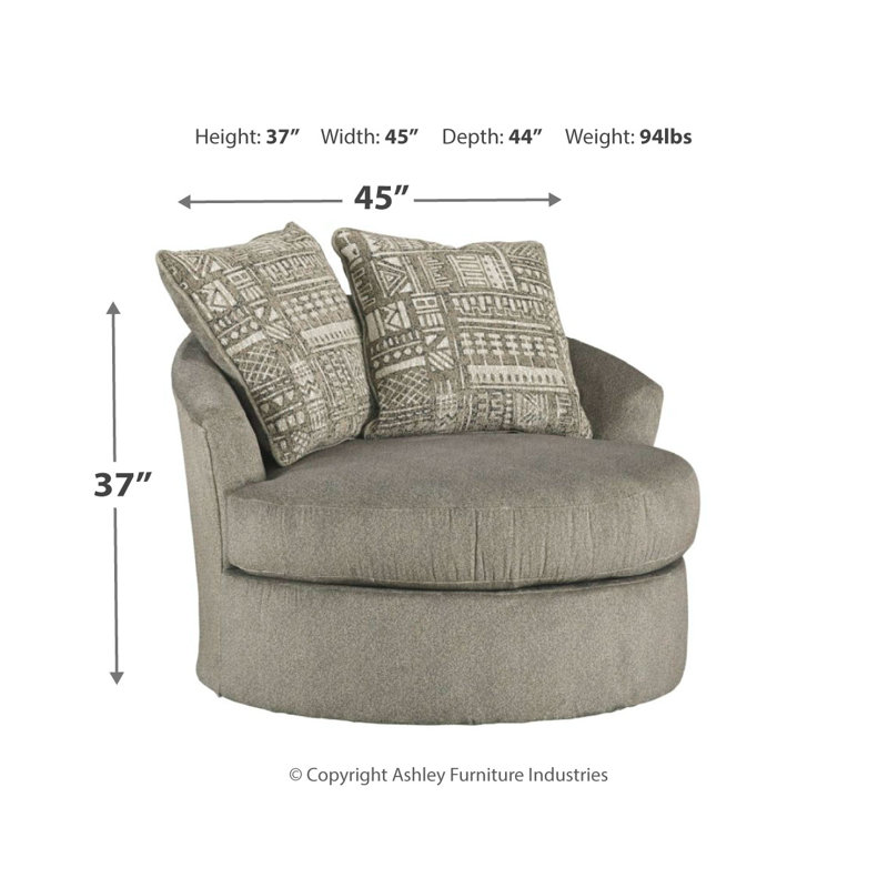 Gray Microfiber Swivel Barrel Chair with Geometric Pillows