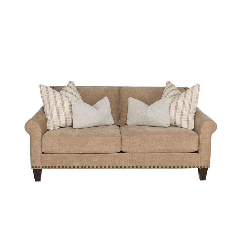 Canapé à accoudoirs arrondis 74,5 po avec coussins réversibles, 100 % polyester brun clair
