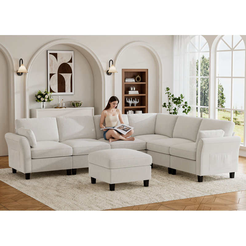 Canapé modulaire avec rangement 7 pièces, Crème