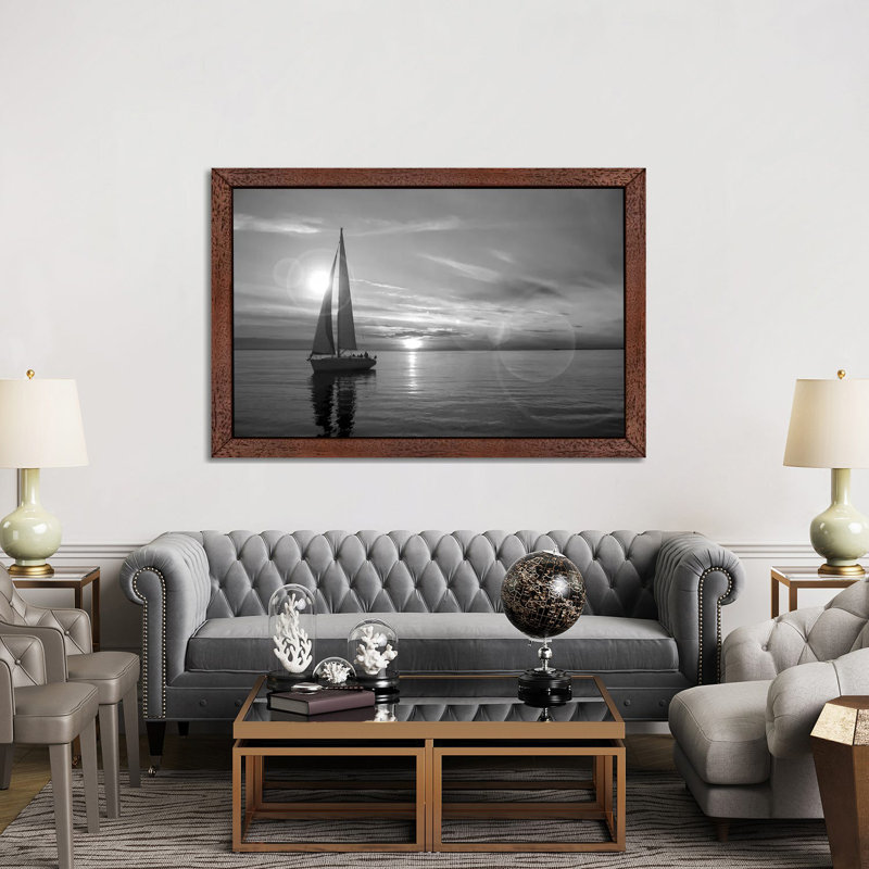 Sailboat - Print on Canvas, 66.04 cm H x 45.72 cm W, Brown Framed