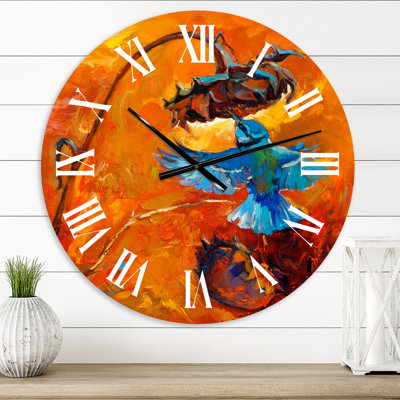 Blue Hummingbird On Orange - Traditional wall clock