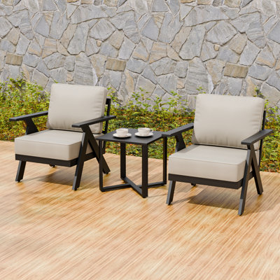 Aluminum 3 Piece Patio Chair Set, 2- Person Outdoor Seating Group- Patio Club Chairs with Side table