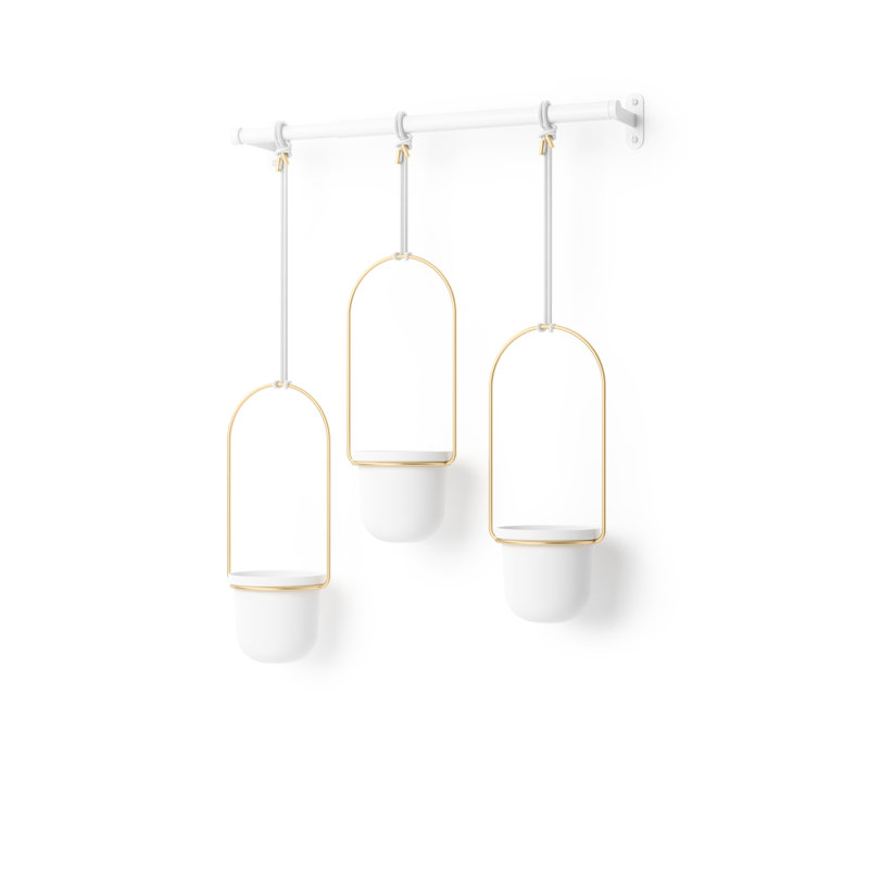 Jardinière suspendue 3 pièces Triflora, Blanc/laiton