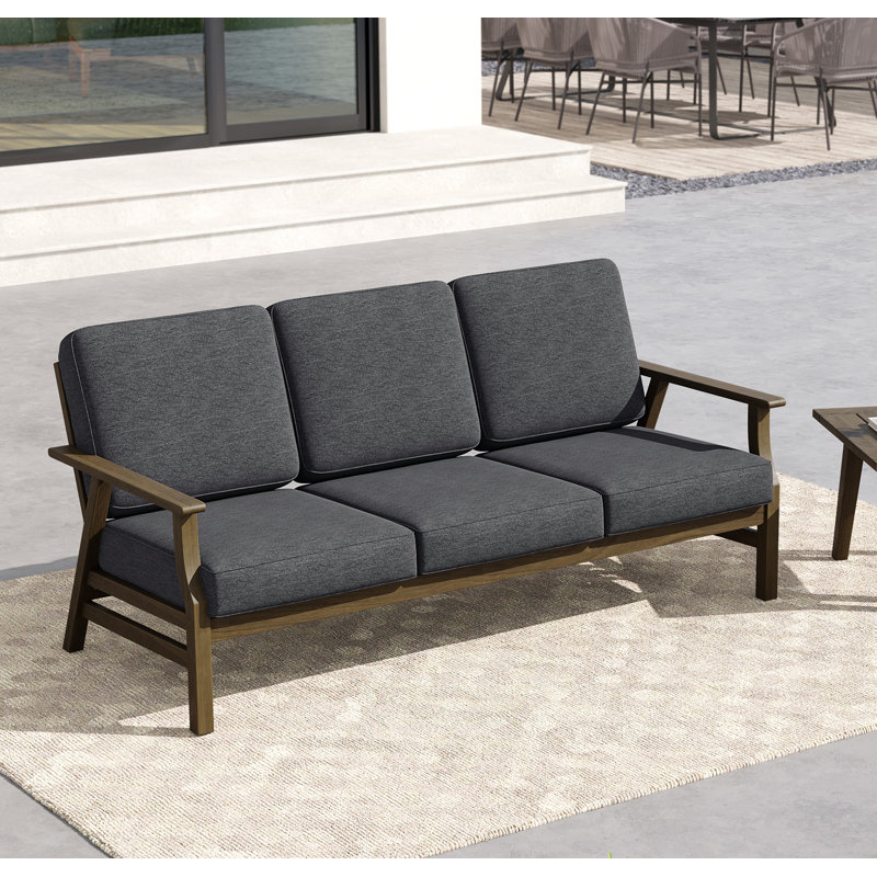 Patio Outdoor Sofa with Cushions, Dark Gray, Brown