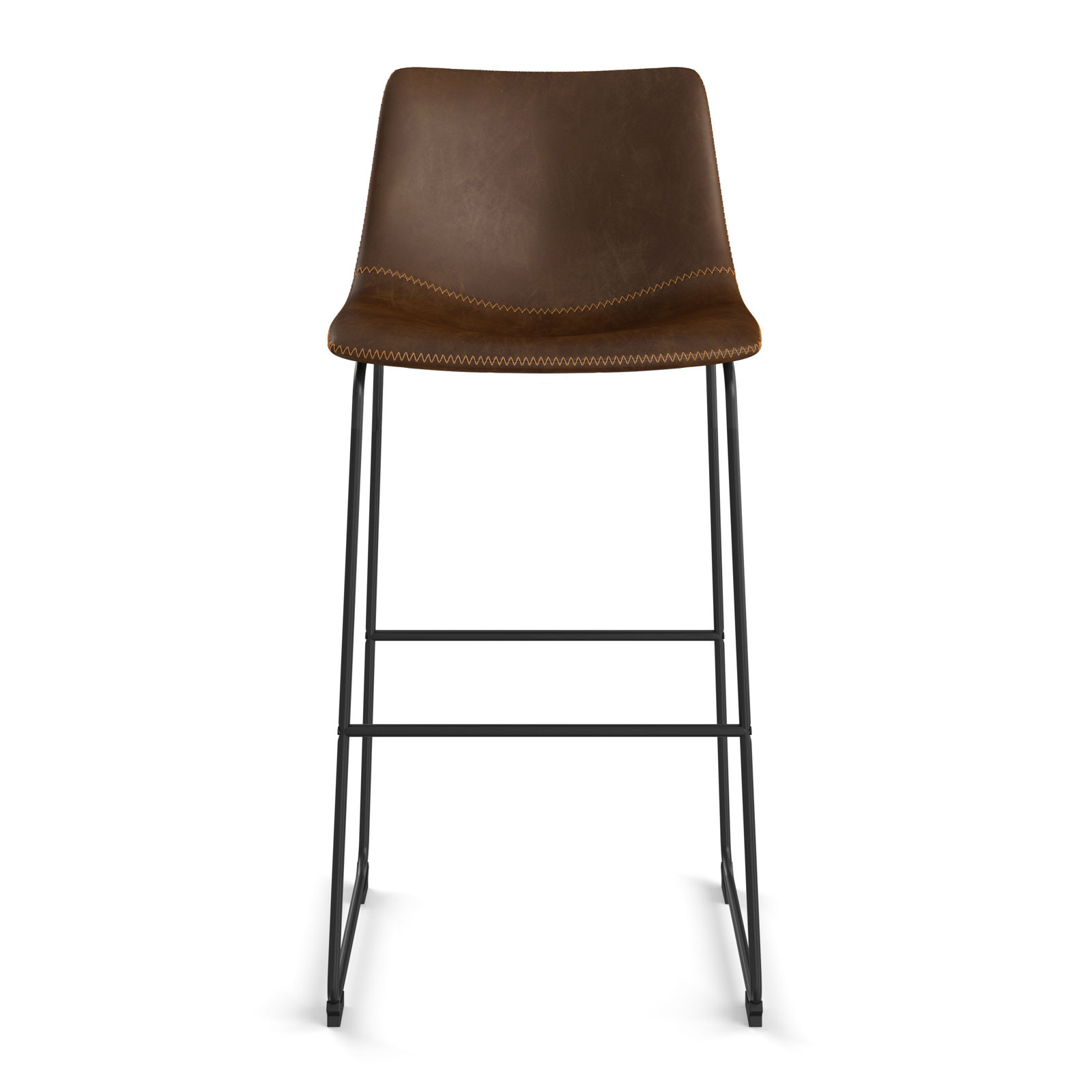 Nia Vegan Leather Bar & Counter Stool, Brown Distressed, Bar Stool (29" Seat Height), Black