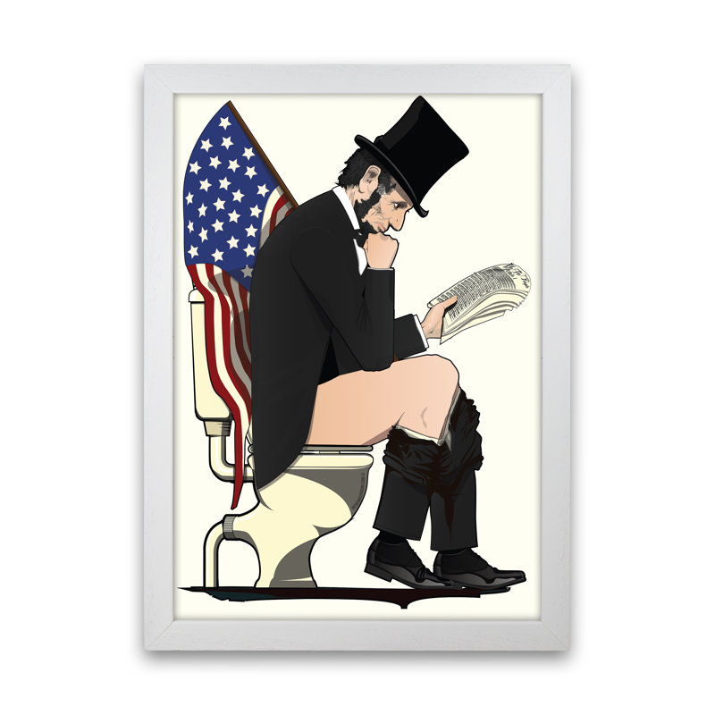 Abraham Lincoln Loo - Print, 30cm H x 21cm W x 3cm D, White Framed