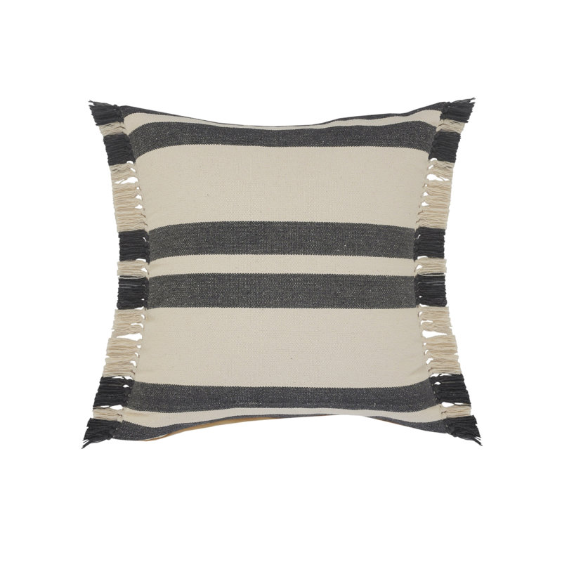 Coussin 100% coton rayé 20 po x 20 po Ensign, Gris / rayures blanches