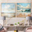 Beige et bleu plage, horizon minimaliste, ensemble de 2 carrés de plage côtiers-1870909451-1870909447