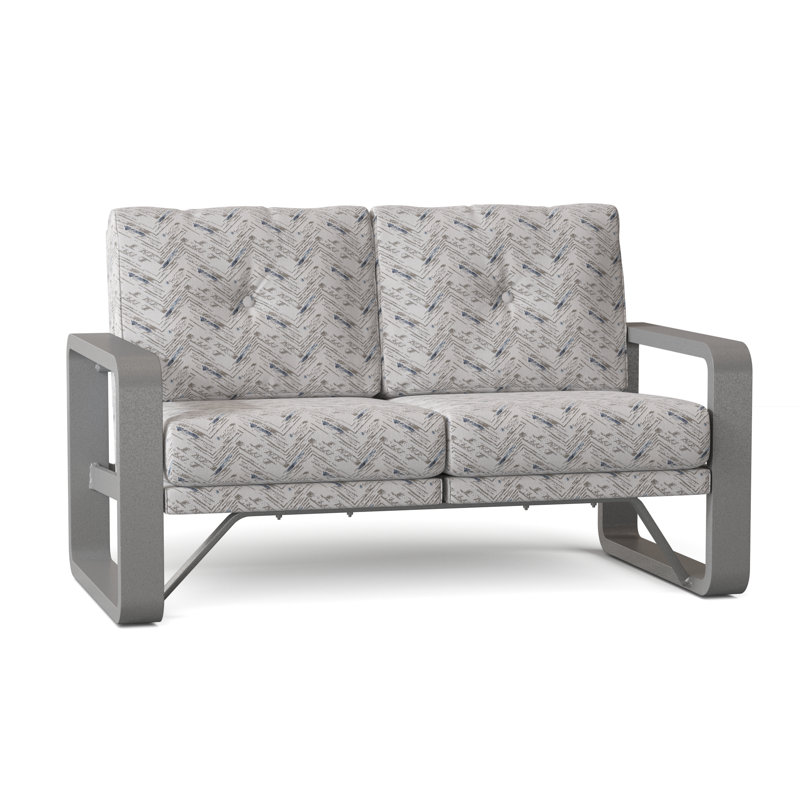 Vale 60.5'' Wide Aluminum Loveseat with Cushions, Brisa Distressed Onyx, Pewter Finish