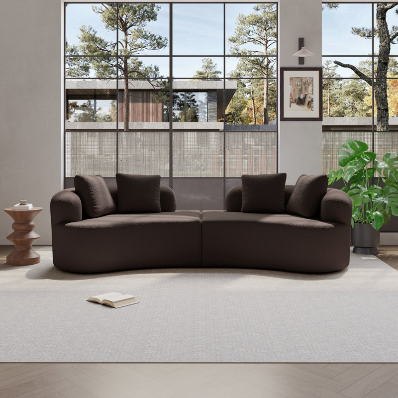 Modular Curved Sofa, 2-Piece Free-Standing Sections, Teddy Upholstery, Foam & Spring Support, No Assembly Couch For Small Spaces
