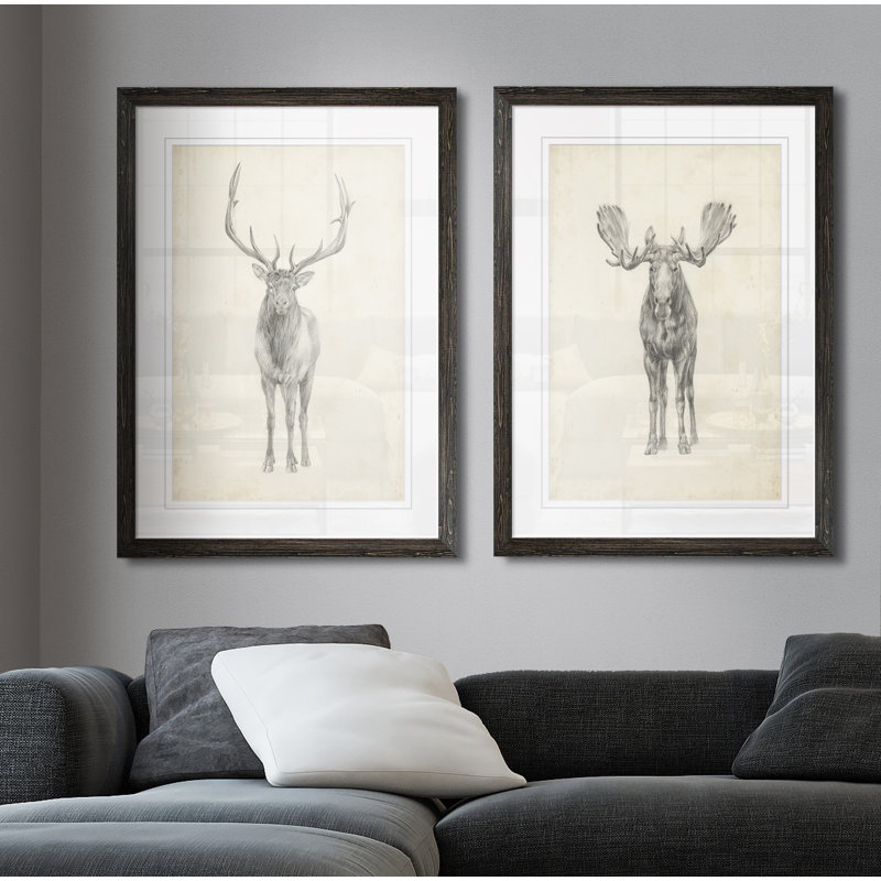 " Moose Study " by Antonyus Bunjamin (Abe) 2 - Pieces, Ebony, 24" H x 18" W, Framed Print with Mat